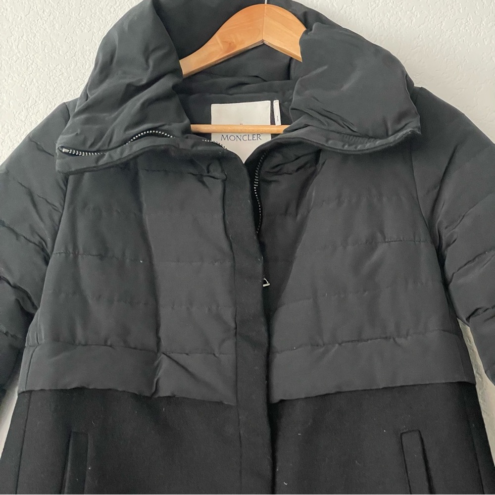 Moncler Rosier Jacket Coat Brushed Wool Down Padded Peplum Hem Black Authentic - Picture 6 of 13